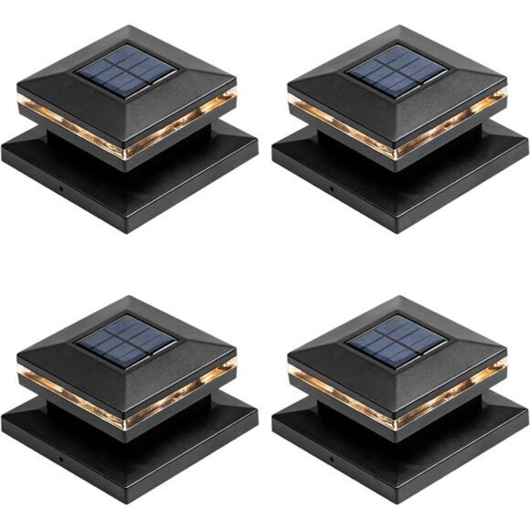 4 Pack Solar Post Lights, Outdoor Fence Post Cap Light Solar Powered Caps - Picture 1 of 7